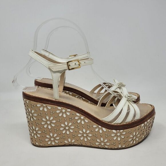 Kate Spade Sandals Womens 7M Titi White Vacchetta Platform Leather Floral - Picture 2 of 13